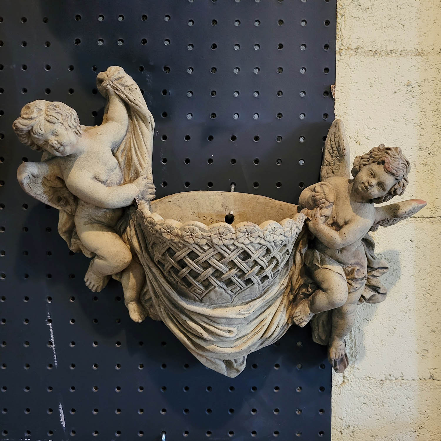 Terracotta Twin cherub & basket wall planter